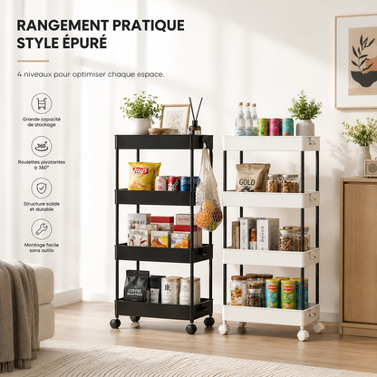 Étagère de rangement à roulettes à 4 niveaux