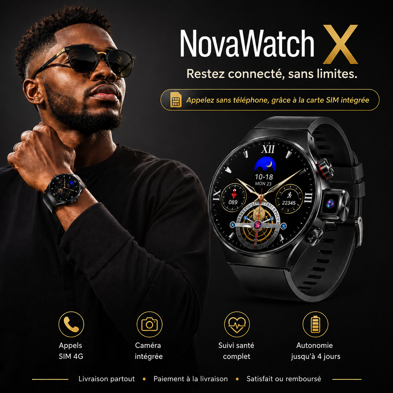 NovaWatch X : SIM, Caméra & Suivi Santé — Tout à Votre Poignet